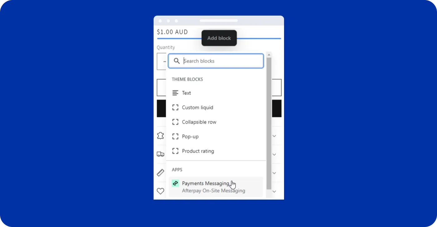 Afterpay messaging on Shopify