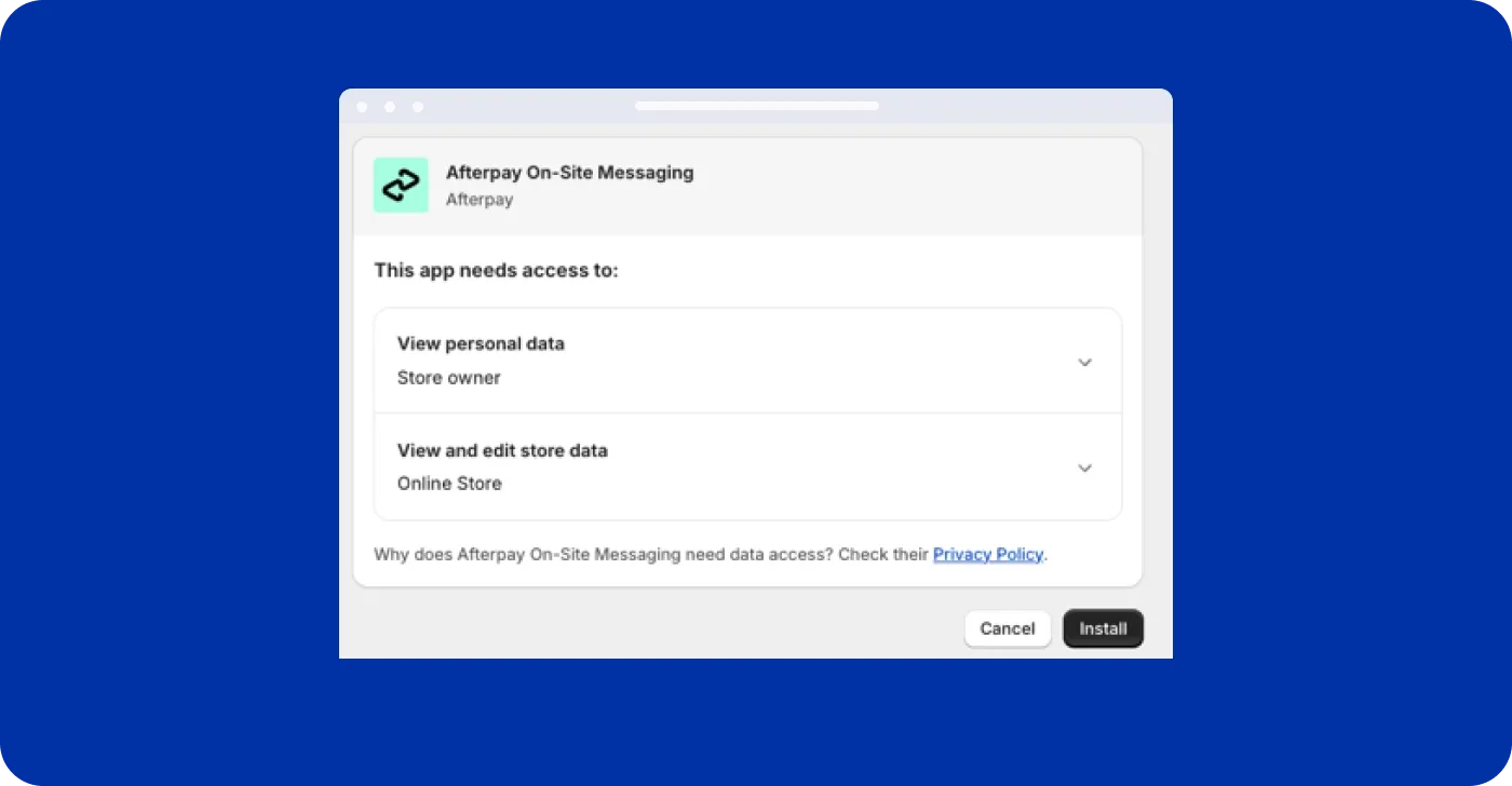 Afterpay to Shopify setup