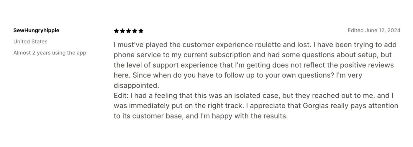 Gorgias feedback Gorgias feedback